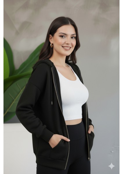 Kadın Genç Unisex Cepli Kapüşonlu Fermuarlı Sweatshirt Hırka fiyatları