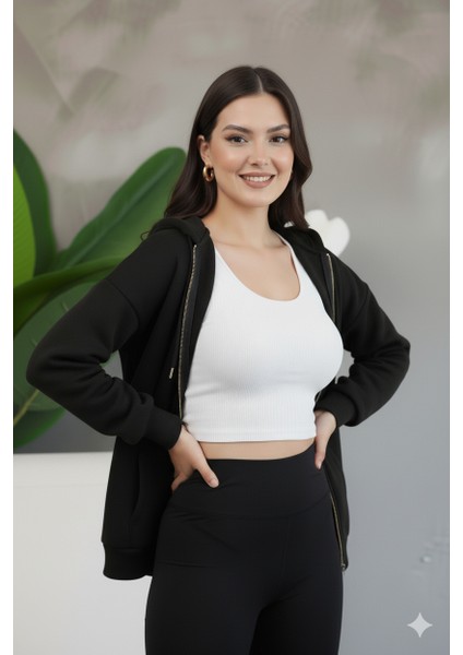 Kadın Genç Unisex Cepli Kapüşonlu Fermuarlı Sweatshirt Hırka modelleri