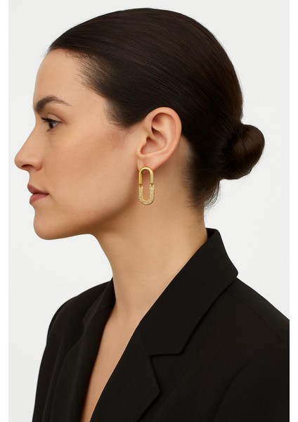 Altın Kaplama Zirkon Taşlı U Form Kadın Küpe