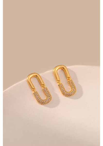 Altın Kaplama Zirkon Taşlı U Form Kadın Küpe modelleri