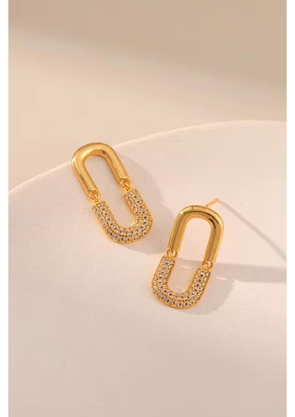 Altın Kaplama Zirkon Taşlı U Form Kadın Küpe fırsatları