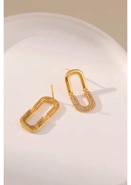 Altın Kaplama Zirkon Taşlı U Form Kadın Küpe indirimleri