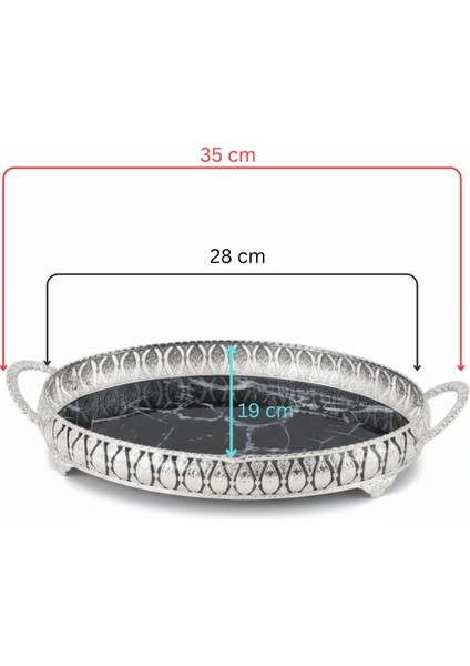 3 Adet Gümüş Renk Mermer Desen Metal Çerçeveli Cam Nişan-Servis Tepsi Seti - 28X19 cm fiyatları