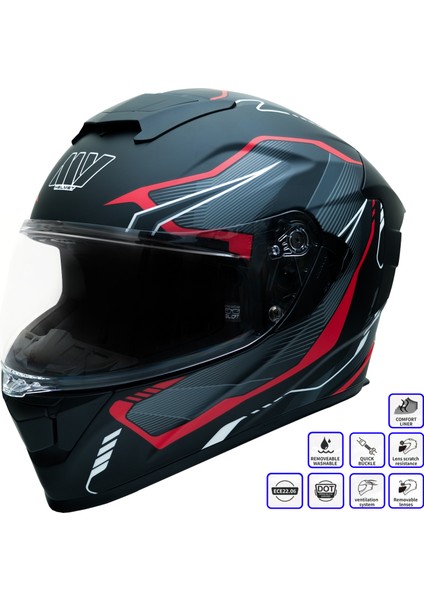 Gp My Helmet MKS001-BGR Yarış Spoiler Güneş Vizörlü Şeffaf Full Face Motosiklet Kaskı Xl