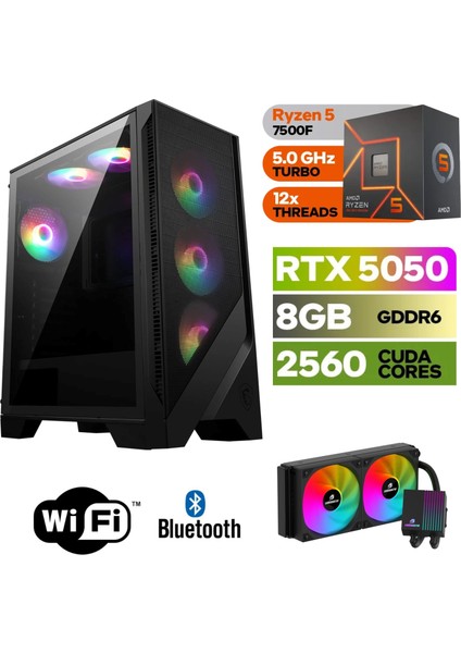 Şafak-Gaming Pc Ddr5-Rtx 5050 8gb -Ryzen 5 7500F – 32 GB Ddr5 Ram – 1 Tb M.2 SSD 5000 4000 – 240MM Sıvı Sogutma -Windows 11 Pro