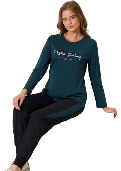 Over Sleep 3199 Kadın Kışlık Süprem Yuvarlak Yaka Eşli Pijama Takımı