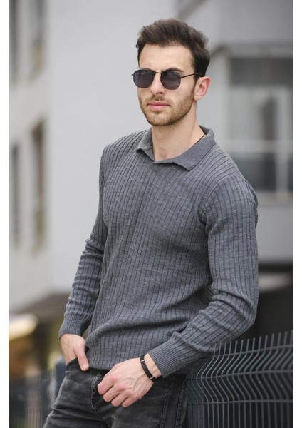 Ermanno Slim Fit Erkek Polo Yaka Fitilli Triko Kazak fiyatları