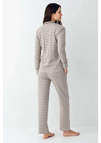 9103 Kadın Siyah Uzun Kollu Önden Düğmeli Gömlek Pijama Takımı modelleri