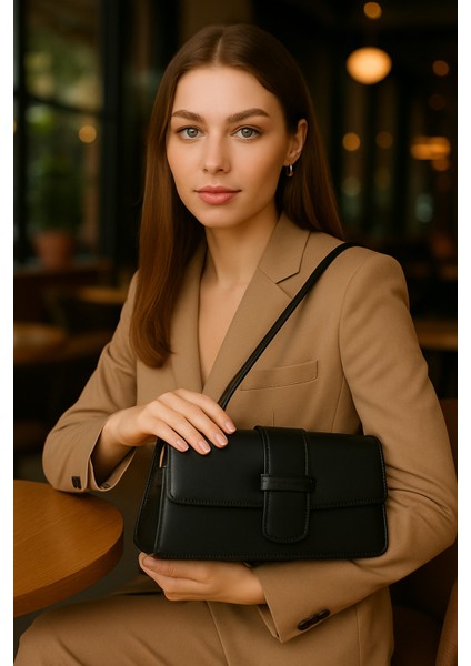 Lüks Şık Tasarım Özel Kapak Detaylı Omuz Çantası