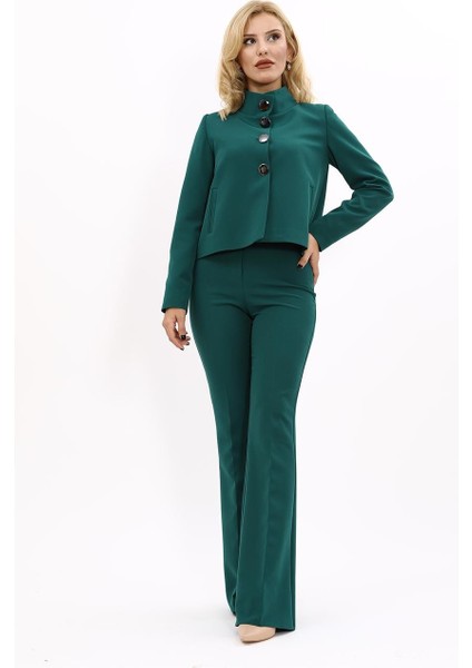 Boydan Düğmeli Mini Ceket & Ispanyol Paça Pantolon Takım-Zümrüt fiyatları