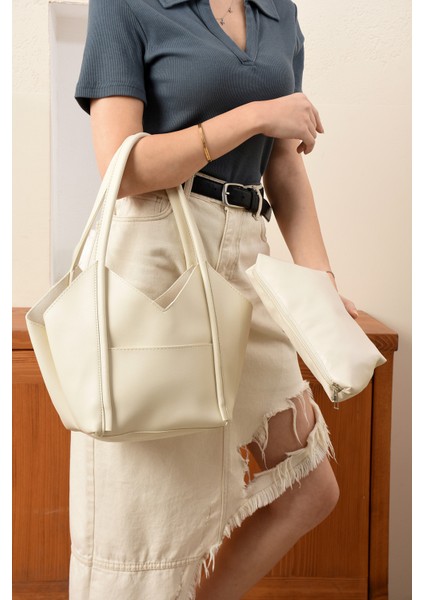 Kadın Şık Tasarımlı Omuz ve Kol Çantası + Yavru Çanta