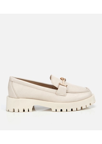 01AYH314700A400 KADIN Ekru Kalın Tabanlı Klasik Loafer