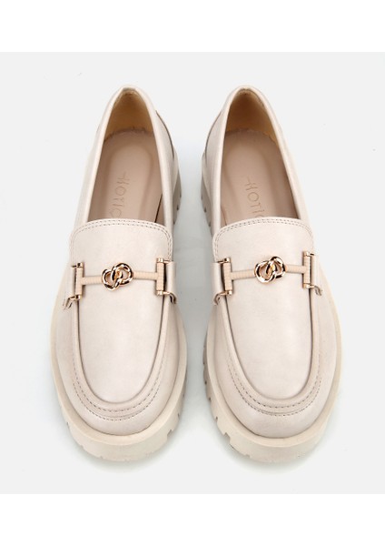 01AYH314700A400 KADIN Ekru Kalın Tabanlı Klasik Loafer