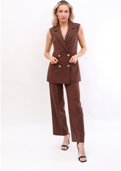 Blazer Yelek & Bol Paça Pantolon-Kestane modelleri