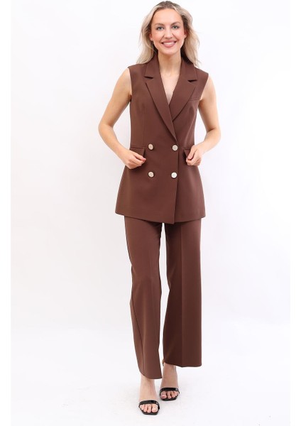 Blazer Yelek & Bol Paça Pantolon-Kestane indirimleri