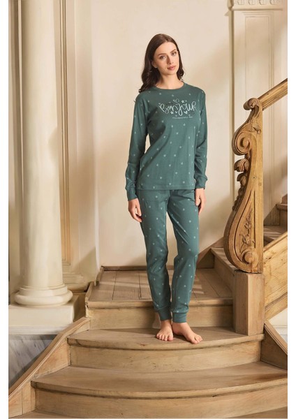 Kadın Lavin Ribana Manşetli Viridian Koton Pijama Takım 0593 fiyatları