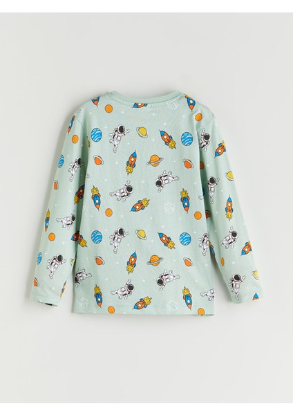 Yeni Sezon Bisiklet Yaka Baskılı Erkek Çocuk Pijama Üst modelleri