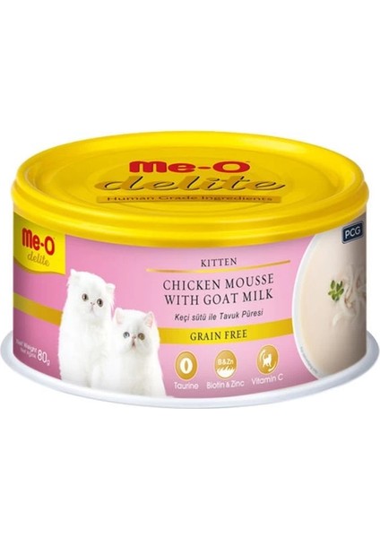 Meo Delite Tahılsız Keçi Sütlü ve Tavuklu Yavru Konserve Kedi Maması 80 gr