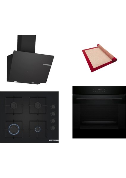 Siyah 3 Lü Ankastre Set 416 ( HJG852YB0T - POP6C6P30O - DWK66PJ60T ) - 3D Fry Hava ile Kızartma - Pişirme Matı ile