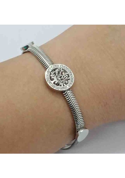 Çelik Silver Hayat Ağacı Italyan Zincir Bileklik