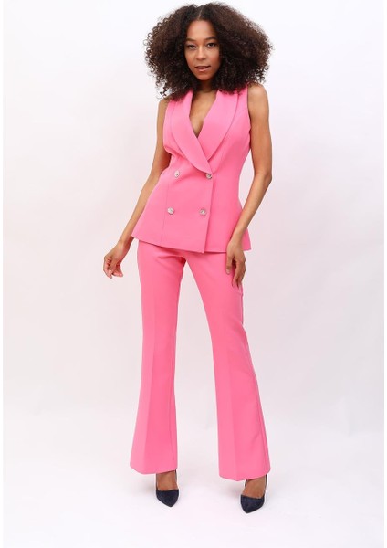 Abiye Yelek & Ispanyol Paça Pantolon Takım-Pembe