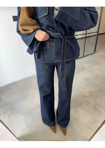 Kadın Beli Kuşaklı Ceket Pantolon Denim Takım fiyatları