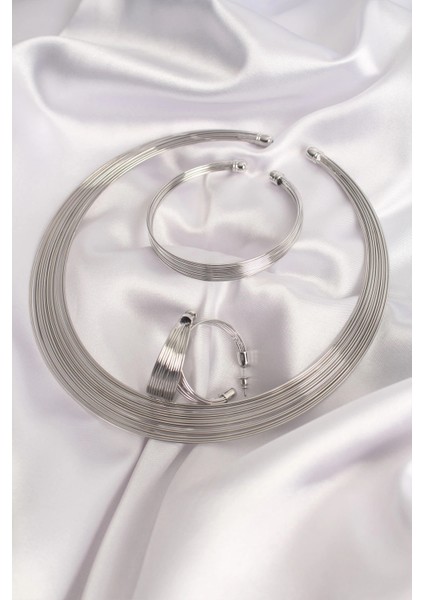 Pirinç Gümüş Renk Kolye Küpe Bileklik Seti modelleri