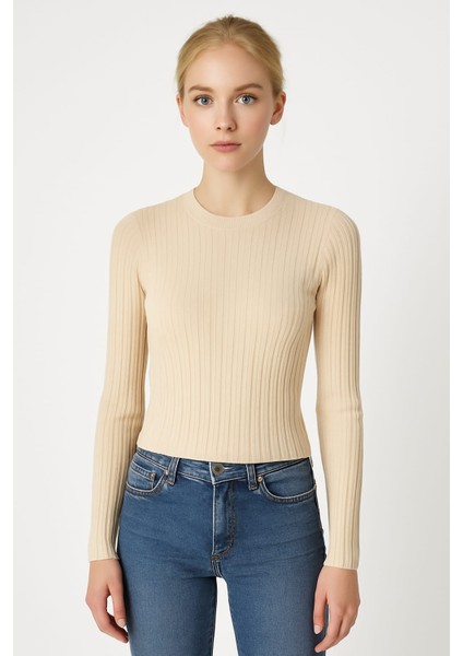 Kalın Fitilli Bisiklet Yaka Kadın Body