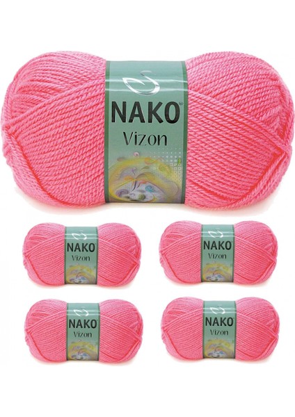 5 Adet Vizon Premium Akrilik El Örgü Ipi Yünü Renk NO:236 Gül Pembe