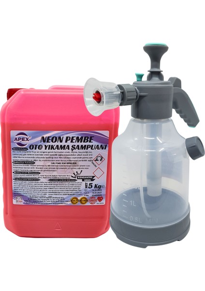 Pembe Renkli Köpük 5 kg ve 3 Lt Geniş Hazneli Köpük Pompası Seti ile Araç Köpükleme, Sünger Hediye