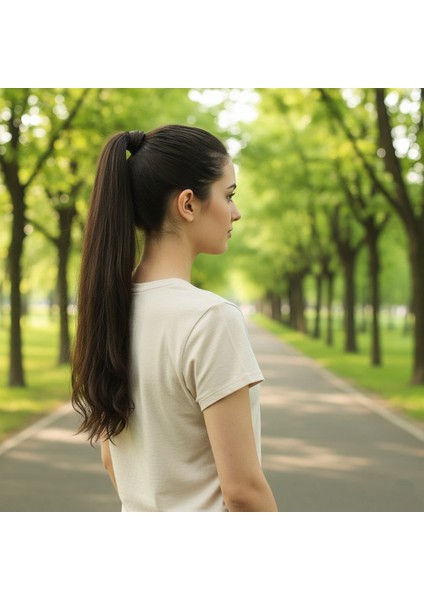 Bağlamalı Düz At Kuyruğu / Açık Kahve