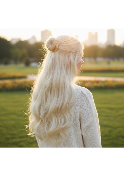 Fiber Sentetik Dalgalı Yarım Ay + 2 Yan Çıt Çıt / Platin