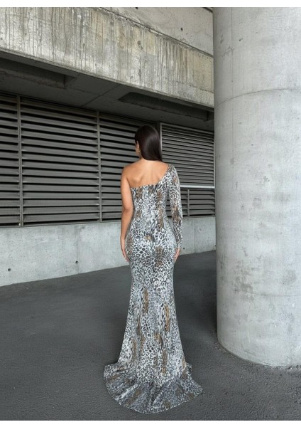 Pul Payet Uzun Kol Elbise Gri Leopar 583365 fiyatları