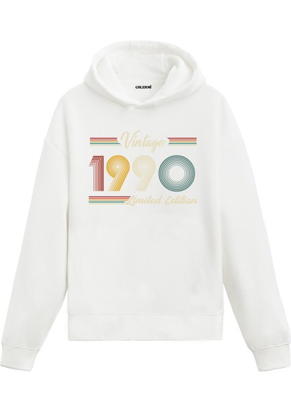 Vintage Hoodie 1990 Doğum Tarihi Baskılı Doğum Günü Hediyesi Kapşonlu Unisex Hoodie