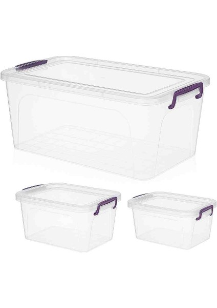 🟣 Mega Saklama Kabı Seti 30 Lt + 2 Adet 5,5 Lt Hediye – Kilitli Şeffaf Organizer Kutular fiyatları