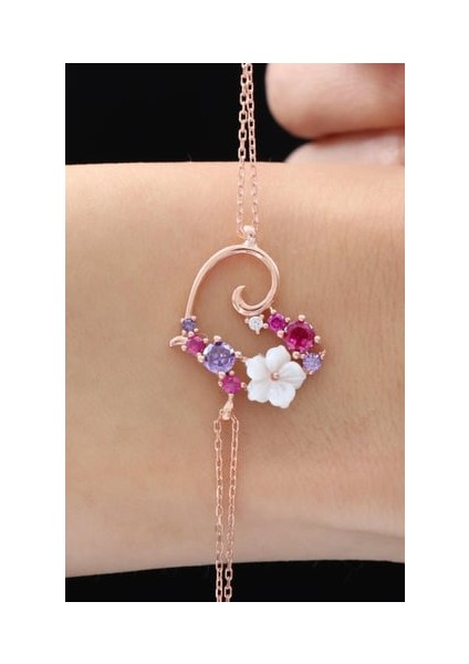 925 Ayar Gümüş Rose Renk Bileklik - Manolya Çiçeği Aşk Senfonisi Koleksiyonu | Özel Hediye Kutulu