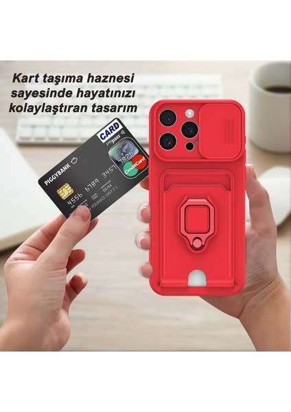 Xiaomi Redmi Note 14 Pro Plus Uyumlu Taşıma Askılı - Kartlıklı - Stantlı - Kamera Korumalı Silikon Telefon Kılıfı