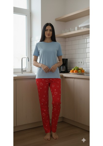 Kışlık Polar Kırmızı Kalp Desenli Pijama Tek Alt fiyatları