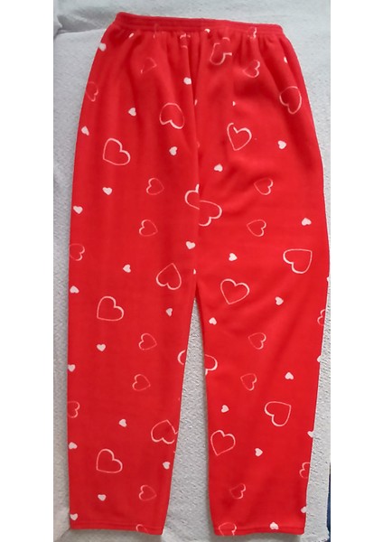 Kışlık Polar Kırmızı Kalp Desenli Pijama Tek Alt modelleri