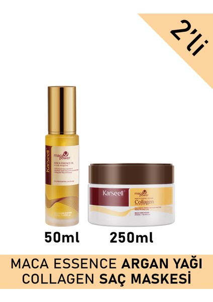 Set Maca Özü Onarıcı Repair Kolajen Saç Maskesi 250 ml + Argan Yağı 50 ml Karsel