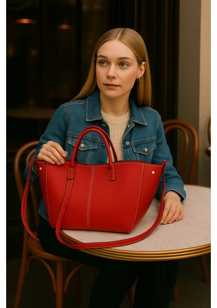 Kadın Şık Omuz ve El Çantası - Çok Lüks Deri Görünümlü Tote Çanta