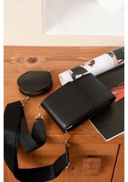 Lüks Çapraz Askılı Kolon Kemer Detaylı Mini Cüzdan Tasarımlı Çanta