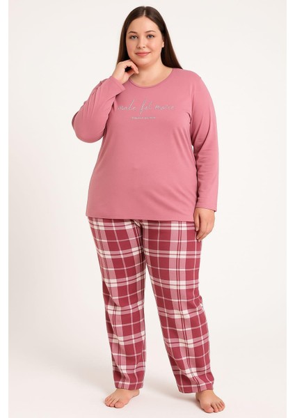 Kadın 08051 Büyük Beden Pijama Takımı Gül Kurusu