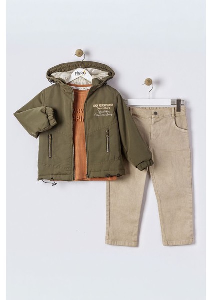Fermuarlı Kapüşonlu Erkek Çocuk Kışlık 3’lü kombin -Kahve fiyatları