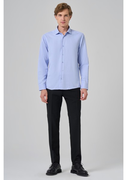 Erkek A. Mavi Slim Fit Italyan Yaka Gömlek modelleri