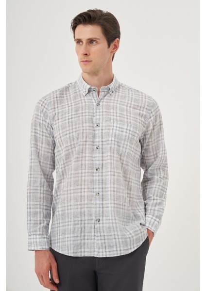 Erkek Siyah Keten Trend Regular Fit Dğmeli Yaka Gömlek