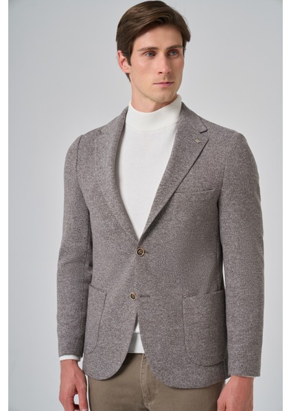 Erkek Kahve Örme Trend Desenli Slim Fit Mono Yaka Ceket fırsatları