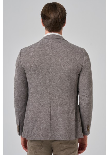 Erkek Kahve Örme Trend Desenli Slim Fit Mono Yaka Ceket indirimleri
