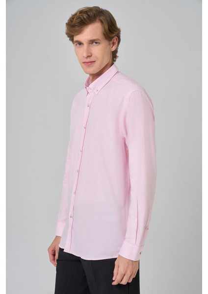 Erkek Pembe Regular Fit Düğmeli Yaka Gömlek modelleri