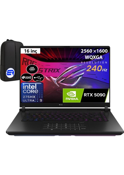 Rog Strix Scar 16 G635LXEP1 Core Ultra 9 275HX 48GB 1tb SSD RTX5090-24GB 175W WIN11 Pro 16" 2.5k 240Hz Wqxga + Elektropasaj Çanta